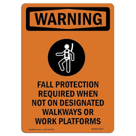 OSHA WARNING Sign, Fall Protection Required W/ Symbol, 24in X 18in Aluminum